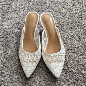 A New Day Women's Cream Lace Mules